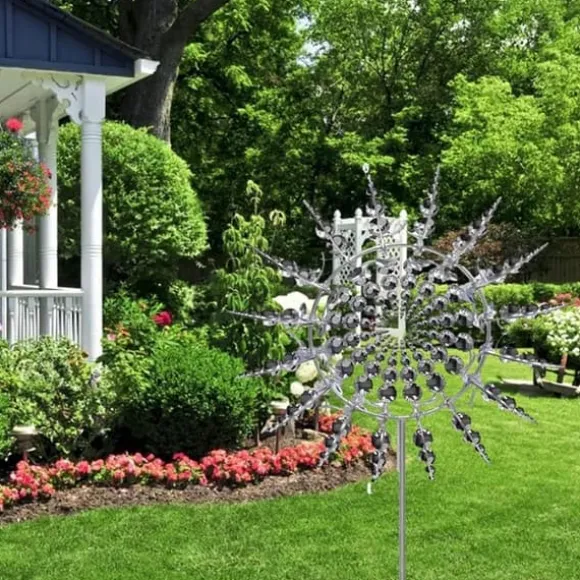 Lollanda 3D Metal Wind Wheel til have, solcelledrevet, rustfrit stål, stabil, støjsvag, dekorativ til terrasse og græsplæne