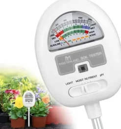 Lollanda Jordtester, Jordtester 4-i-1 – Batterifri, 90° drejelig, Til lys, Fugtighed, pH-værdi, Jordens frugtbarhed, Til have, græsplæne og landbrug | CDON