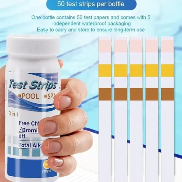 Lollanda 50-Pack 3-i-1 poolteststrimler og spa-teststrimler - pH, vandtester, alkalinitet, frit klor