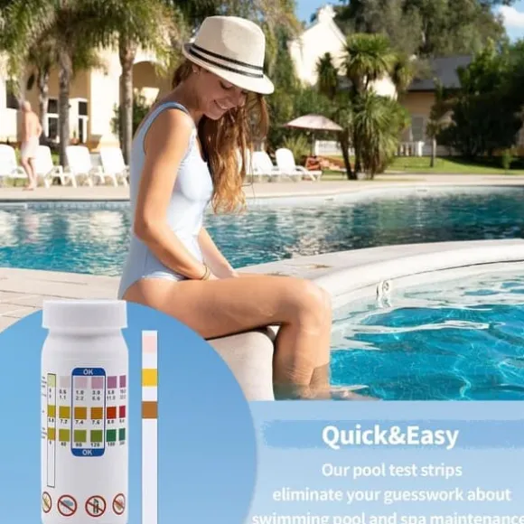 Lollanda 50-Pack 3-i-1 poolteststrimler og spa-teststrimler - pH, vandtester, alkalinitet, frit klor