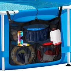 Lollanda Poolopbevaring, Opbevaring til pool 61x51cm til legetøj – Netpose med ophængskrog, til pool, strandfester, camping og strandfester