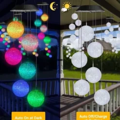 Lollanda sfærisk solbaseret vindklokke til have, 6 LED vandtæt solvindklokke, flerfarvet