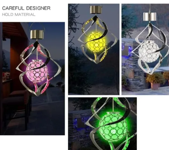 Lollanda Solar Powered Wind Chime Lampe, Wind Chime med RGB, Wind Chime med Solar PV LED, IP65, Wind Chime Haven Dekoration Udendørs Belysning