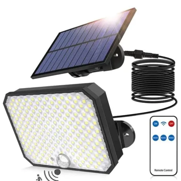 Lollanda solcelleforlygte, udendørs solcellelampe med bevægelsessensor – vandtæt, 190 LED, 3 tilstande, væglampe til have og indkørsel