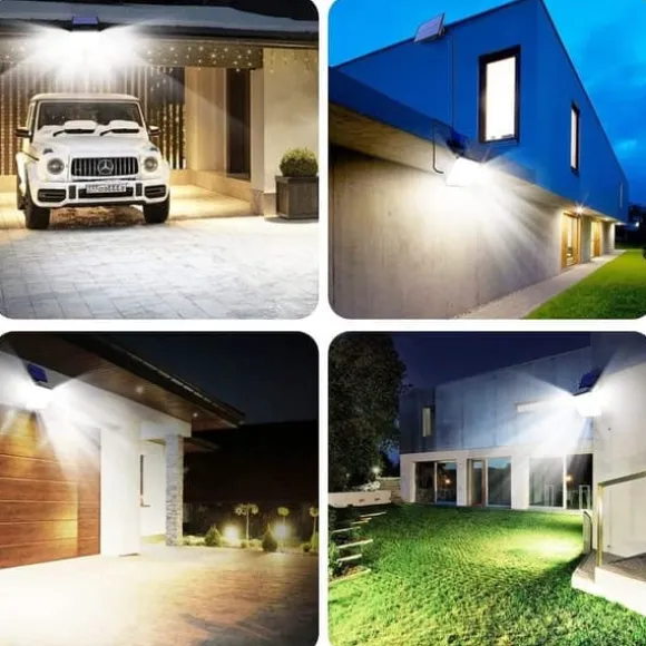 Lollanda solcelleforlygte, udendørs solcellelampe med bevægelsessensor – vandtæt, 190 LED, 3 tilstande, væglampe til have og indkørsel