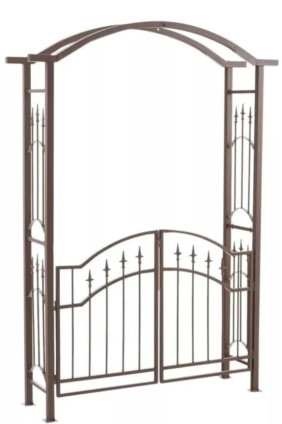 Luxor Exclusive Iron Rose Arch with Gate - Heavy Duty Metal Climbing Plant Support, Brown, 220cm Height