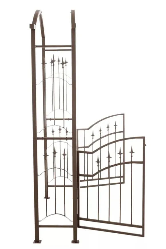Luxor Exclusive Iron Rose Arch with Gate - Heavy Duty Metal Climbing Plant Support, Brown, 220cm Height