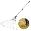 Løvrive - Teleskopisk haverive - 15 Metaltænder - Justerbar bredde 19–57 cm - Teleskopskaft 81,3–160 cm - Rustfrit stål - Til løv og græsplæne