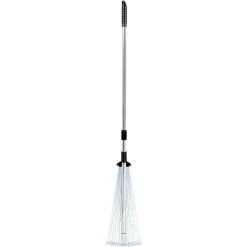 Løvrive - Teleskopisk haverive - 15 Metaltænder - Justerbar bredde 19–57 cm - Teleskopskaft 81,3–160 cm - Rustfrit stål - Til løv og græsplæne