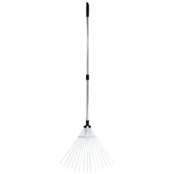 Løvrive - Teleskopisk haverive - 15 Metaltænder - Justerbar bredde 19–57 cm - Teleskopskaft 81,3–160 cm - Rustfrit stål - Til løv og græsplæne