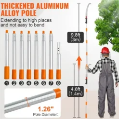 Manuel stangsav, justerbar fra 4,6-9,8 fod. Skarp stålklinge til høje grene, letvægts aluminiums håndtag til palmer og buske.