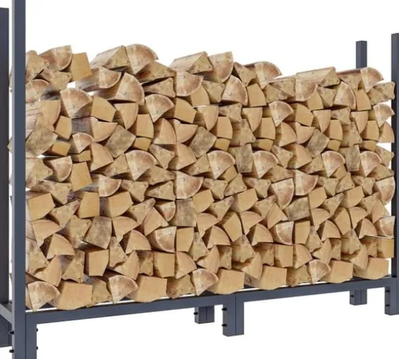 Martin Anthracite Metal Firewood Rack with Cover - Steel Tube Construction, 25x160x115 cm
