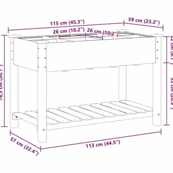 Massiv Blomsterkrukke med Hylde - Træplantkasse | Farve: Beige | Størrelse: 115x59x76.5 cm