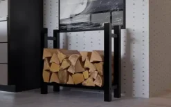 Medya Square Firewood Rack, Black Metal, 30x80x80 cm