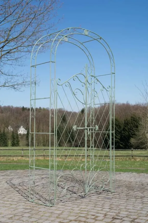 Melissa Antique Green Metal Rose Arch with Double Gates - 220cm Height, 120cm Width
