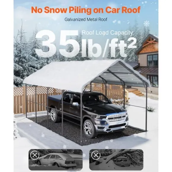 Metal Carport 12' x 20', Heavy Duty Udendørs Garage, Robust, Velegnet til både, Beskyttelse mod vejr og UV-stråler