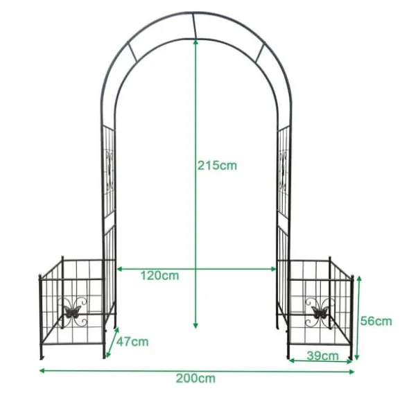 Metal havebue til klatreplanter, holdbar sort bue til roser og vinstokke, perfekt til bryllup, fest og have 7,15 fod