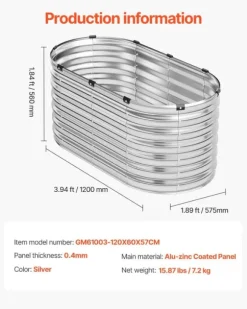 Metal Hævet Havebed, Holdbar Alu-zink Belagt Panel, Åben Bund Design,4x2x2ft