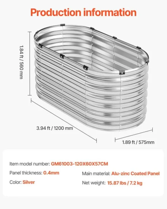 Metal Hævet Havebed, Holdbar Alu-zink Belagt Panel, Åben Bund Design,4x2x2ft