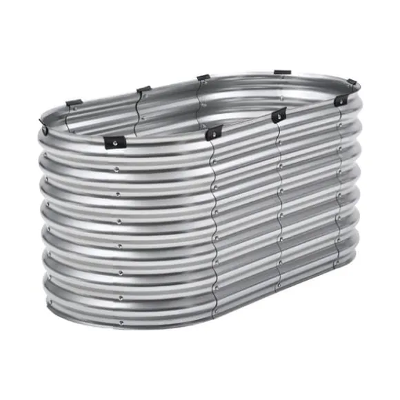 Metal Hævet Haveseng, 4x2x2 Fod, Galvaniseret Plantekasse, Holdbar, Velegnet til Udendørs Brug, Sølvfinish