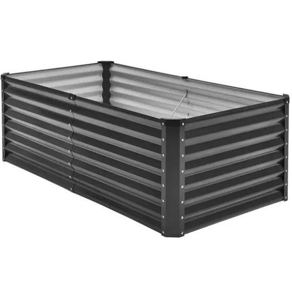 Metal Hævet Haveseng 6x3x2ft, Galvaniseret Plantekasse, Mørkegrå, Holdbar og Vandafvisende, Ideel til Udendørs Brug