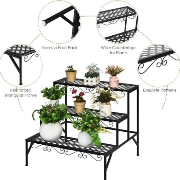 Metal Plante Stativ, 70x60x60.5 cm, Sort