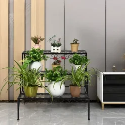 Metal Plante Stativ, 70x60x60.5 cm, Sort