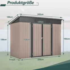 Metalværktøjsskur, 8x4 FT, Vejrbestandig Konstruktion, Skråtag Design, Ventilationssystem, Låselige Døre