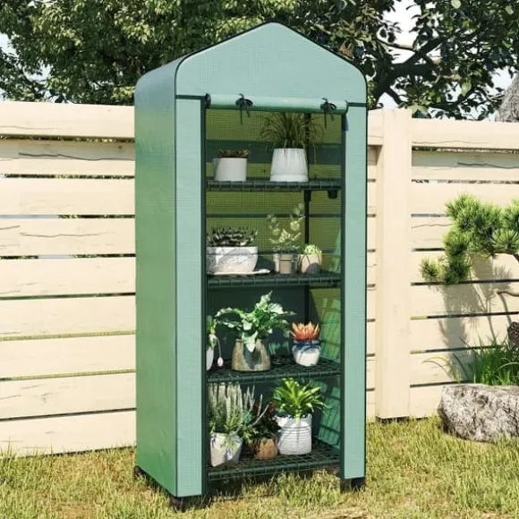 Mini drivhus 69×50×165 cm – 4 hylder, grøn