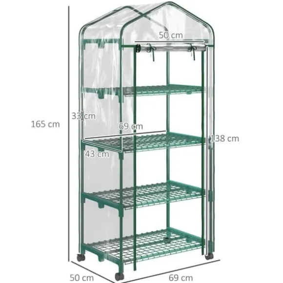 Mini drivhus 69×50×165 cm – 4 hylder, gennemsigtigt