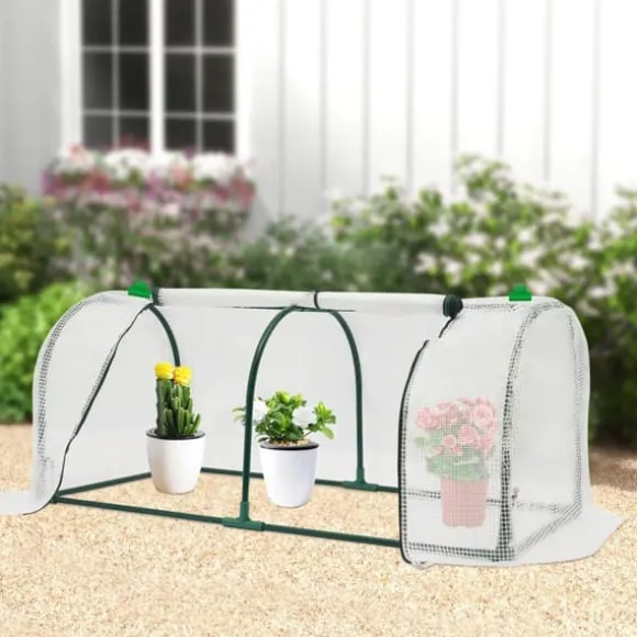 Minidrivhus - Altan-/Tomatdrivhus - 120×60×50 cm - Rullevinduer - Til altan og have - Hvid