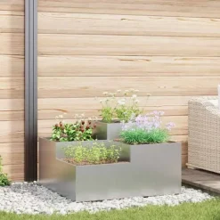 Moderne blomsterkrukke i galvaniseret stål - Rektangulær | Størrelse: 80x80x48 cm | Farve: Sølv