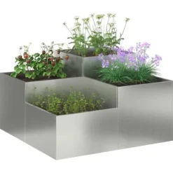 Moderne Blomsterkrukke i Galvaniseret Stål - Rektangulær | Størrelse: 100x100x48 cm | Farve: Sølv