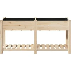 Moderne blomsterkrukke i massiv fyrretræ med hylde | Størrelse: 161x43x76.5 cm | Farve: Beige