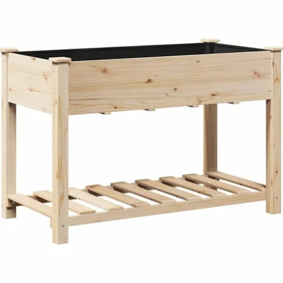 Moderne Blomsterkrukke i Massivt Fyrretræ med Hylde | Farve: Beige | Størrelse: 115 x 59 x 76.5 cm