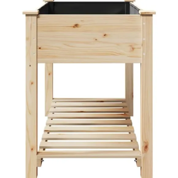 Moderne Blomsterkrukke i Massivt Fyrretræ med Hylde | Farve: Beige | Størrelse: 115 x 59 x 76.5 cm