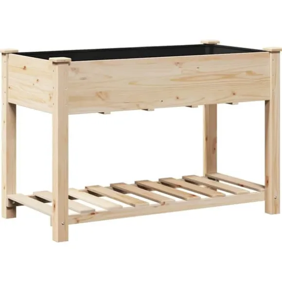Moderne Blomsterkrukke i Massivt Fyrretræ med Hylde | Farve: Beige | Størrelse: 115 x 59 x 76.5 cm