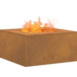 Moderne bålsted i forvitret stål - Rektangulært ildsted | Størrelse: 60x60x30 cm