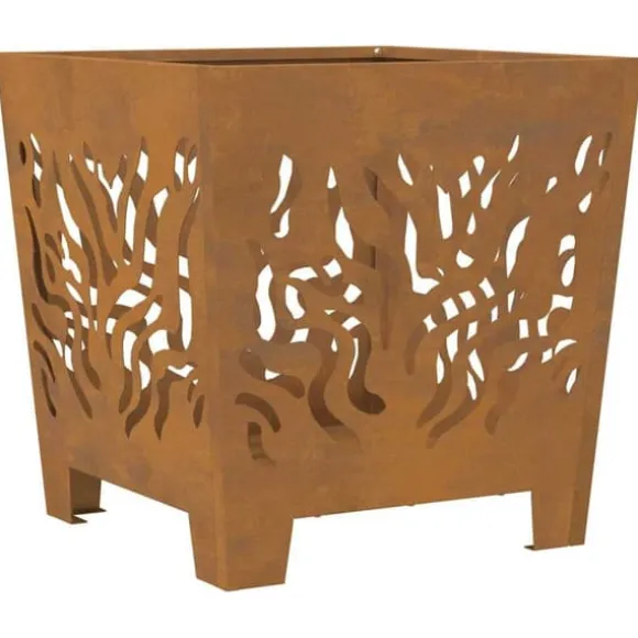 Moderne bålsted i forvitret stål - Firkantet design | Størrelse: 40x40x40 cm | Farve: Brun