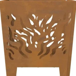 Moderne bålsted i forvitret stål - Firkantet design | Størrelse: 40x40x40 cm | Farve: Brun
