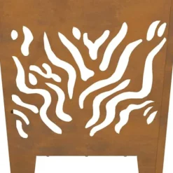 Moderne bålsted i forvitret stål - Firkantet design | Størrelse: 40x40x40 cm | Farve: Brun