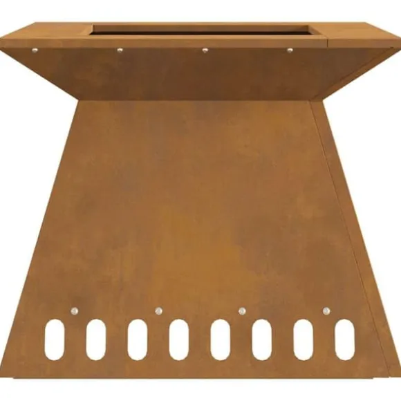 Moderne bålsted i forvitret stål - Firkantet design | Størrelse: 48x48x40 cm | Farve: Brun
