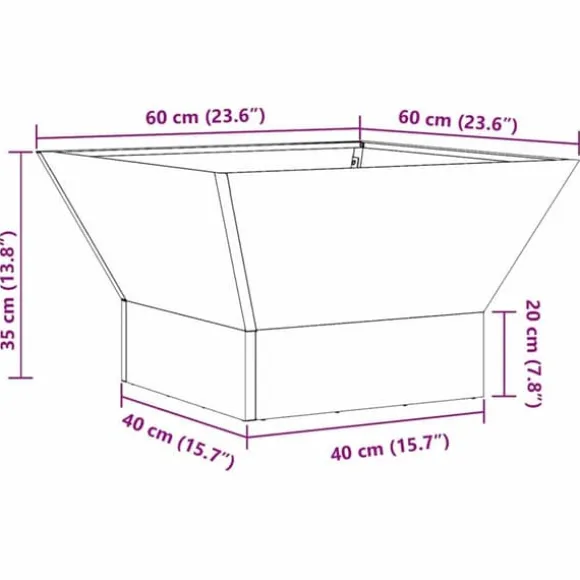 Moderne bålsted i stål 60x60x35 cm - Udendørs ildsted | Farve: Sort