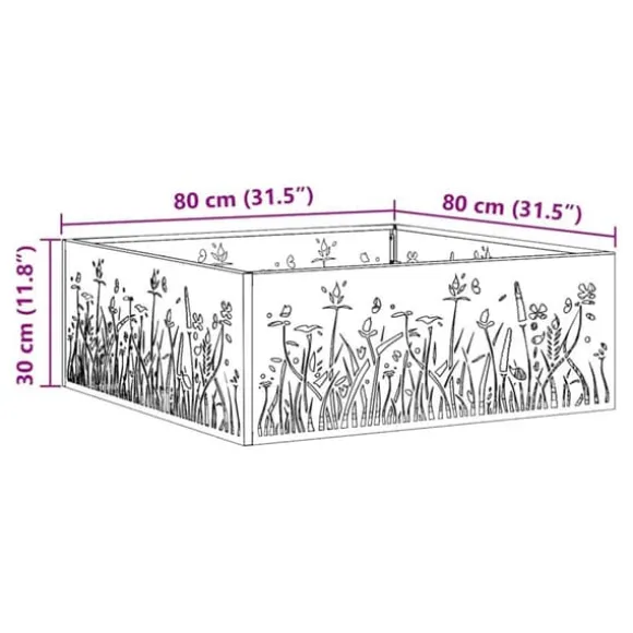 Moderne firkantet bålsted i koldvalset stål | Størrelse: 80x80x30 cm | Farve: Sort