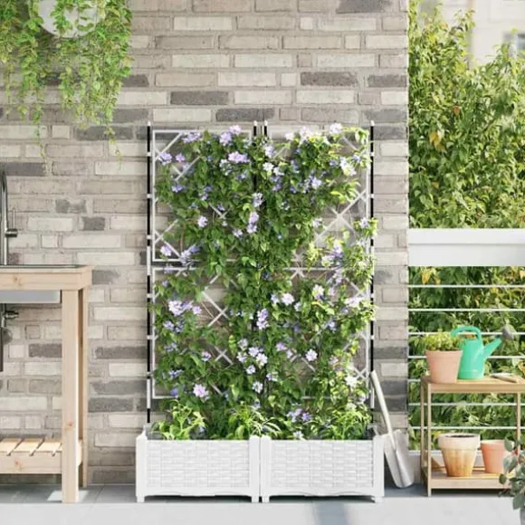 Moderne havekrukke med espalier 2 stk | Farve: Hvid | Størrelse: 80x40x125,5 cm