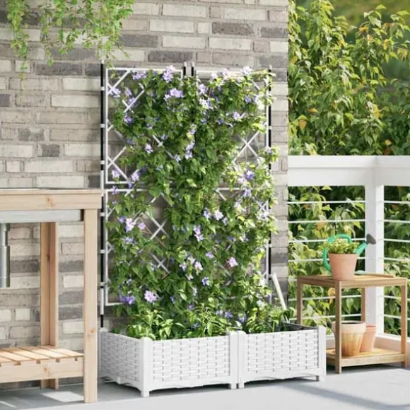 Moderne havekrukke med espalier 2 stk | Farve: Hvid | Størrelse: 80x40x125,5 cm