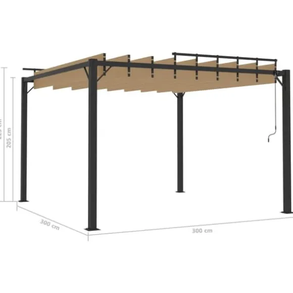 Moderne pavillon med lameltag 3x3 m - Robust aluminiumsramme | Farve: Gråbrun