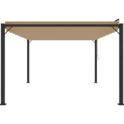 Moderne pavillon med lameltag 3x4 m - Aluminium & stof | Farve: Gråbrun