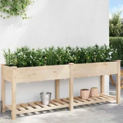 Moderne Plantekasse i Massivt Fyrretræ med Indbygget Hylde | Farve: Beige | Størrelse: 203x53x76.5 cm