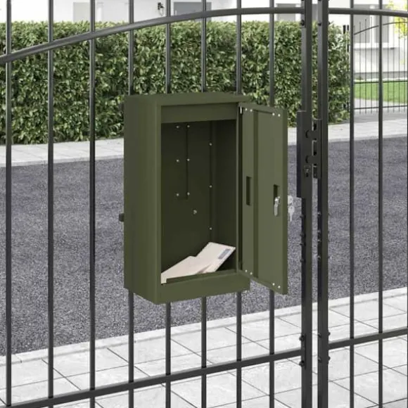 Moderne postkasse i stål - Rektangulær olivengrøn | Størrelse: 30x23x55 cm